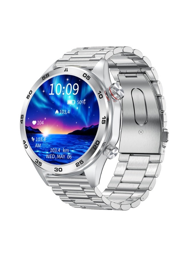 رولستيمي ساعة بلوتوث ذكية للرجال ، شاشة تعمل باللمس بالكامل 1.52" ، تتبع النوم ، آي بي 67 مقاوم للماء ، أوضاع رياضية متعددة ، دعم متعدد اللغات ، آي 118 فضي - Image 1