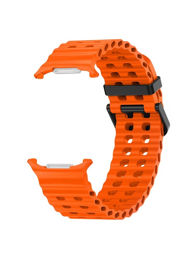 MARGOUN Strap Silicone Replacement for Samsung Galaxy Watch 8 Ultra Band 47mm, Rugged Soft Ocean Silicone Sport Accessory Fit for Samsung Galaxy Watch Ultra Band Dual Row Hole - Orange - Image 3