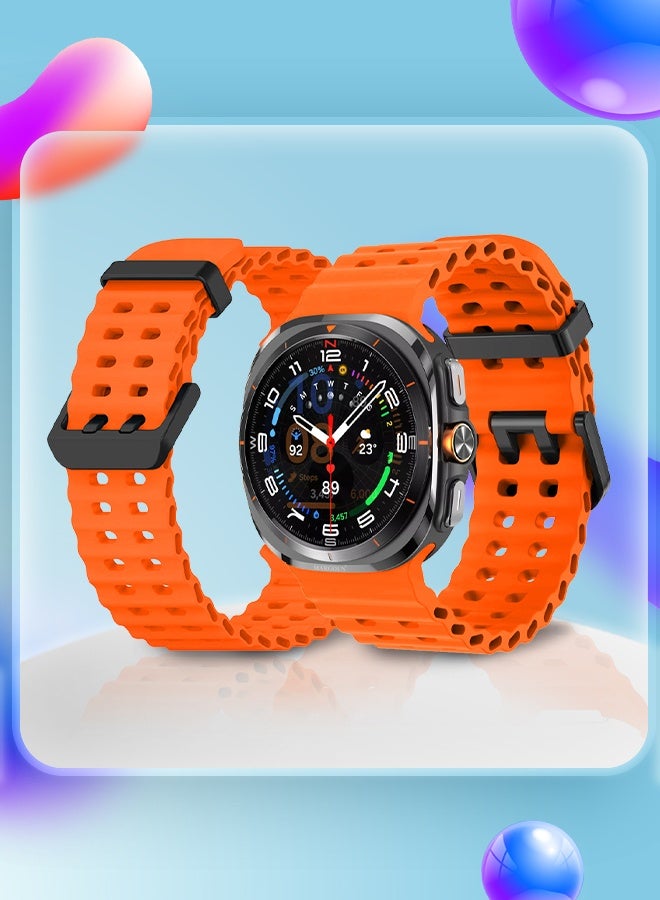 MARGOUN Strap Silicone Replacement for Samsung Galaxy Watch 8 Ultra Band 47mm, Rugged Soft Ocean Silicone Sport Accessory Fit for Samsung Galaxy Watch Ultra Band Dual Row Hole - Orange - Image 5