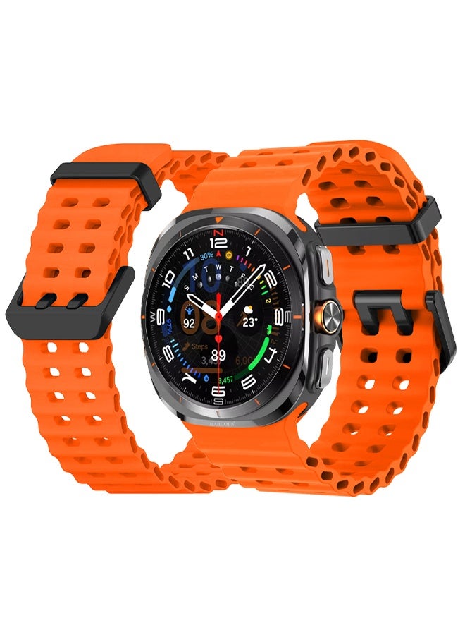 MARGOUN Strap Silicone Replacement for Samsung Galaxy Watch 8 Ultra Band 47mm, Rugged Soft Ocean Silicone Sport Accessory Fit for Samsung Galaxy Watch Ultra Band Dual Row Hole - Orange - Image 1