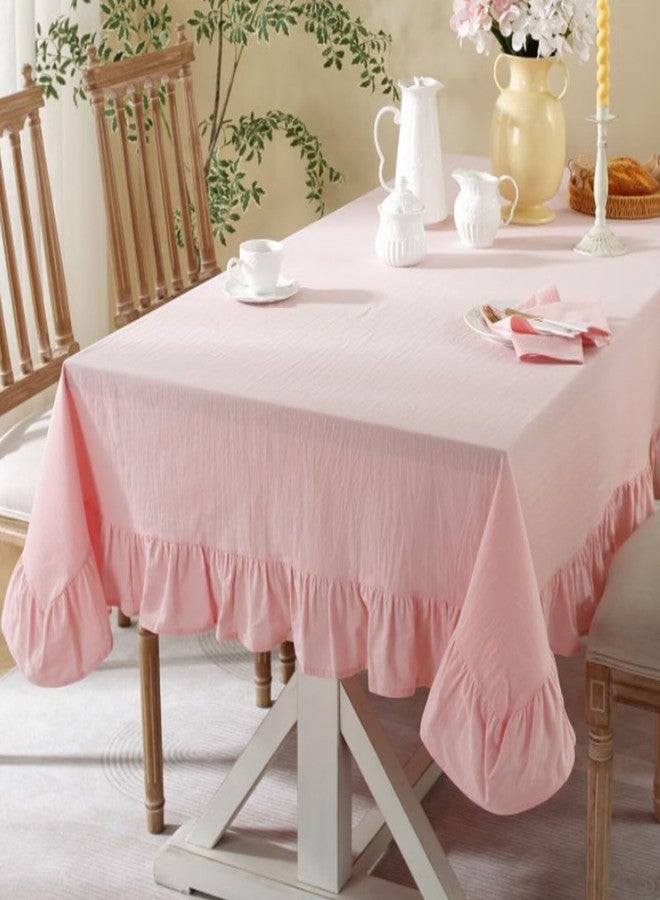 JadeRich Solid Color Ruffled Tablecloth Cotton Rectangular Square Table Cover Decoration for Kitchen Dinning - Image 1