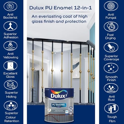 Dulux PU Enamel 1 Litre High Gloss Finish Paint for Interior Exterior Metal & Wood Surfaces with Fast Drying Anti-Rust & Complete Coverage (Phiroza) | 3 Years Warranty - Image 2