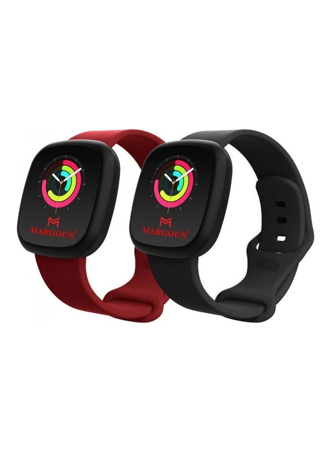 NIBEMINENT 2-Pack Fitbit Versa 3 / Sense Smart Watch Replacement Silicone Band - Black/Wine Red Wine Red/Black - Image 1