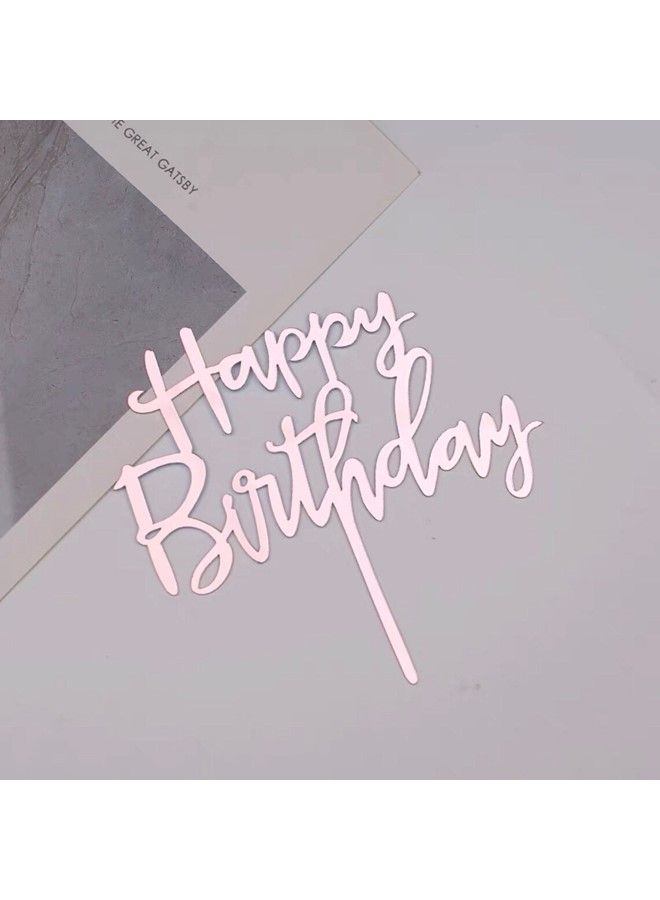 We Happy Pack of 2 Happy Birthday Cake Topper Mirrored Acrylic Cupcake Topper Perfect for Decorations and Party Supplies Rose Gold  - Image 4