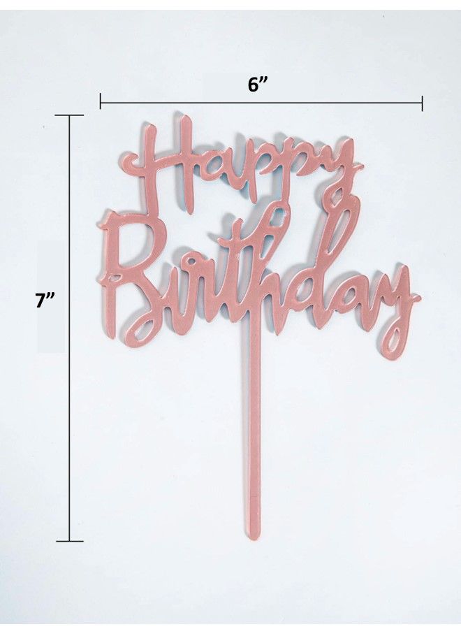 We Happy Pack of 2 Happy Birthday Cake Topper Mirrored Acrylic Cupcake Topper Perfect for Decorations and Party Supplies Rose Gold  - Image 3