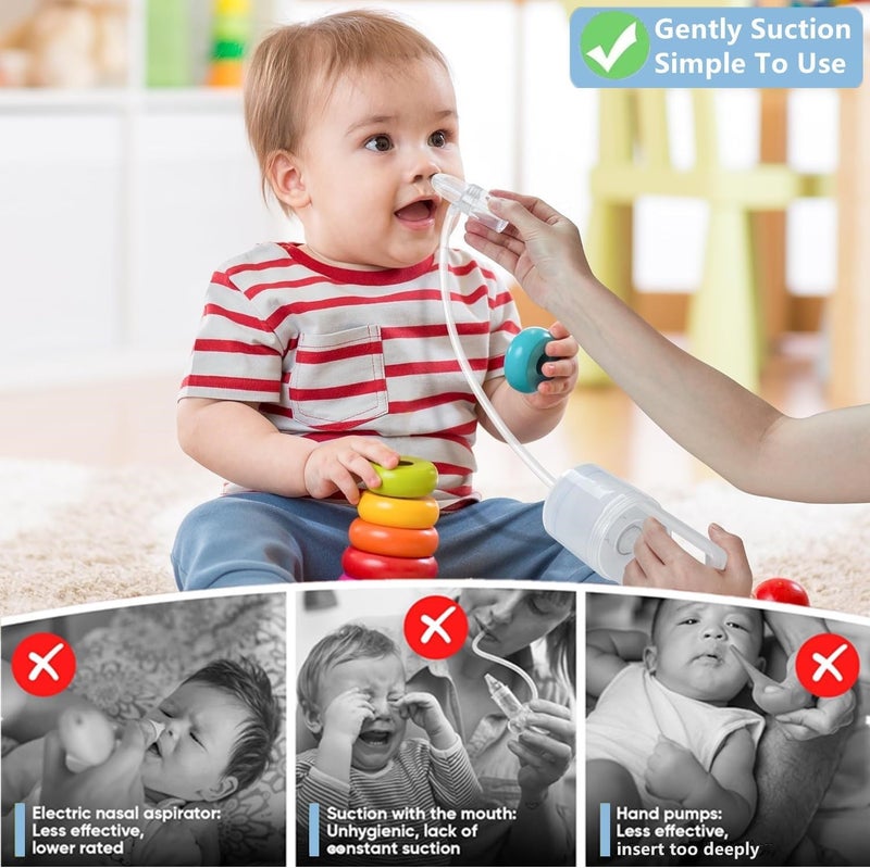 IYYI Nasal Aspirator for Baby Baby Nose Sucker Booger Sucker with Hand Pump and NonInvasive Tip to Clear Clogged Passages and Boogers Translucent White Standard - Image 2