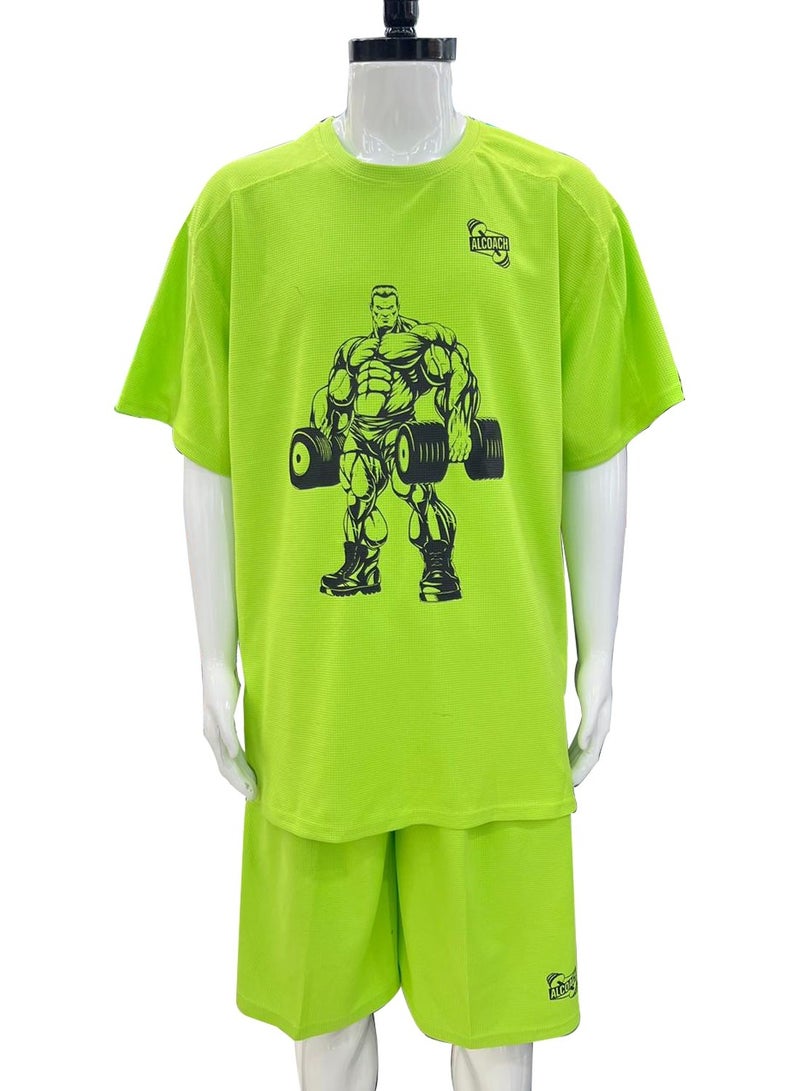 ALCOACH 2Pcs Men's Casual Short Sleeve Tracksuit Summer T Shirt & Shorts Set Waffle Sports Suit Athletic Matching Set with Pockets Khaki  - Image 3