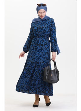 Sefa Merve Patterned Belted Viscose Dress 0469-07 Saks  - Image 1