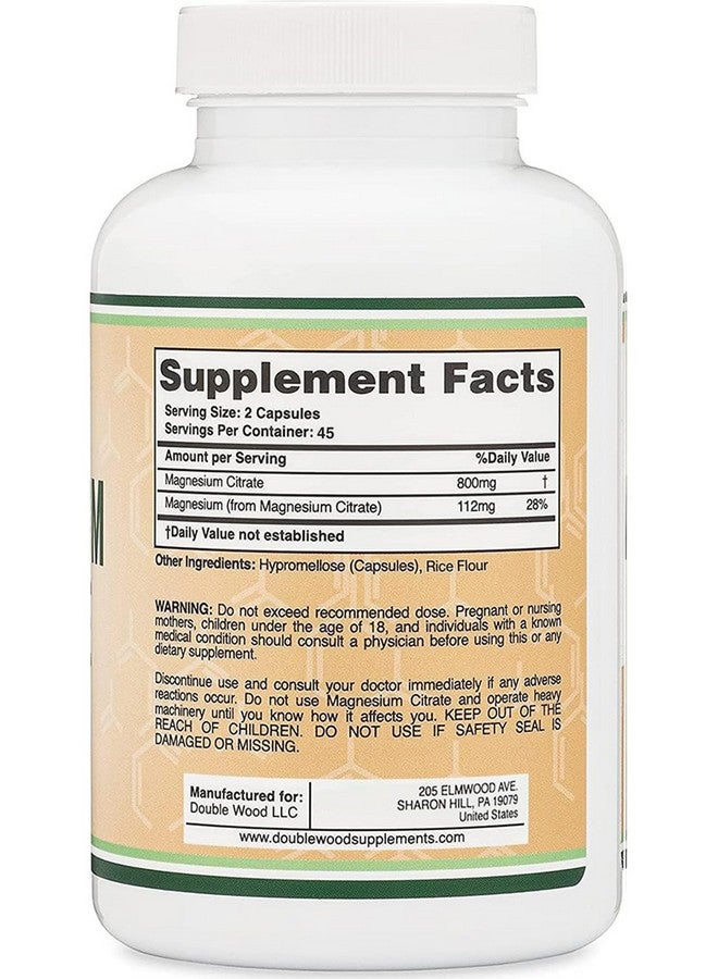 Double Wood Supplements Magnesium Citrate Capsules 90 Capsules (Citrato de Magnesio) 800mg Servings, Vegan Safe, Non-GMO, Gluten Free by Double Wood Supplements - Image 3