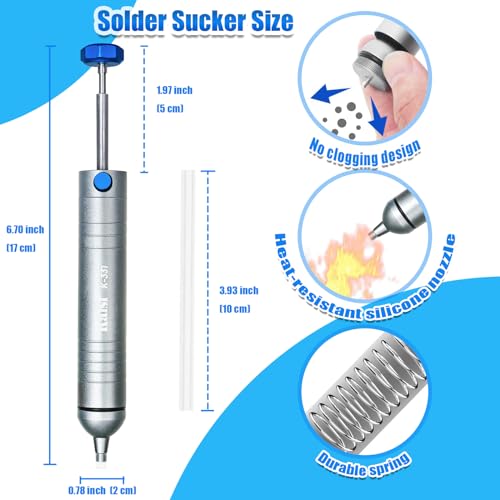 Kaisi Solder Sucker No Clog Desoldering Pump with Powerful Vacuum Suction Replaceable Heat Resistant Silicone Tube for Cooperate Soldering and Desolder Gun Iron Tool Conduct Solder Removing - Image 2
