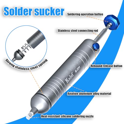 Kaisi Solder Sucker No Clog Desoldering Pump with Powerful Vacuum Suction Replaceable Heat Resistant Silicone Tube for Cooperate Soldering and Desolder Gun Iron Tool Conduct Solder Removing - Image 3
