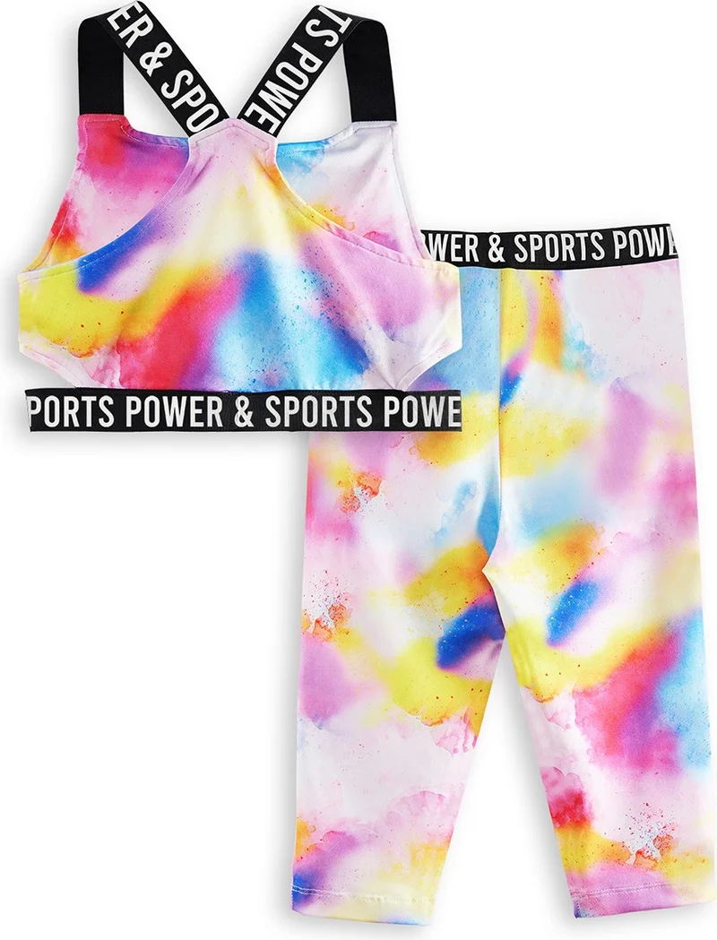 Denokids Batik Girls Crop Top Sports Leggings Set