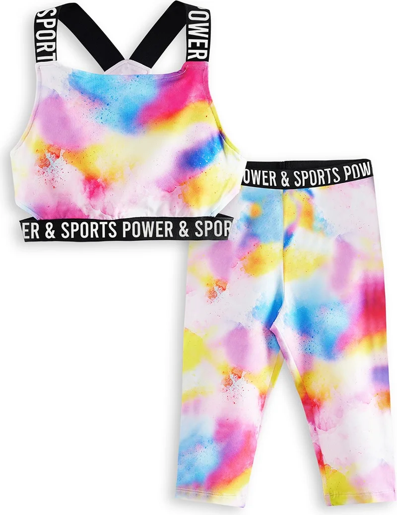 Denokids Batik Girls Crop Top Sports Leggings Set