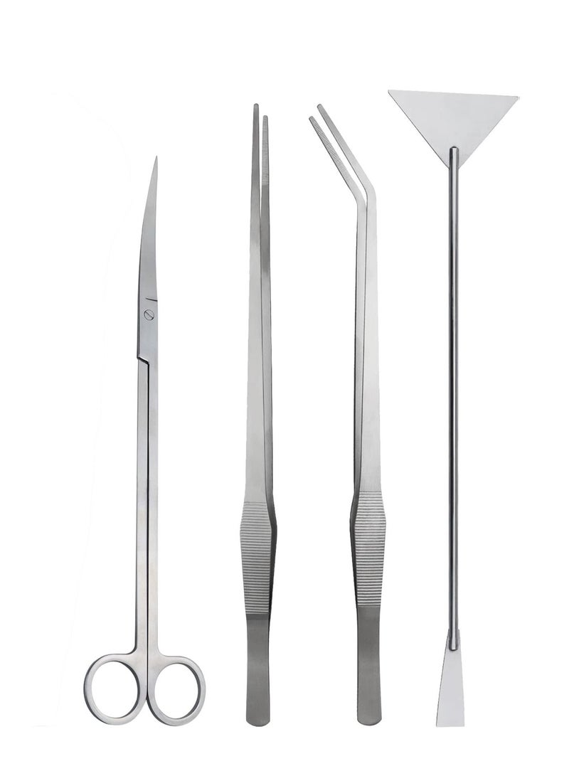 Excefore 4 in 1 Tweezers Scissors Spatula Scrapers Tool Set, Aquarium Aquascape Tools Kit, Anti-Rust Aquatic Plant Tool, Suitable for Fish Tank Cleaning Kit - Image 1