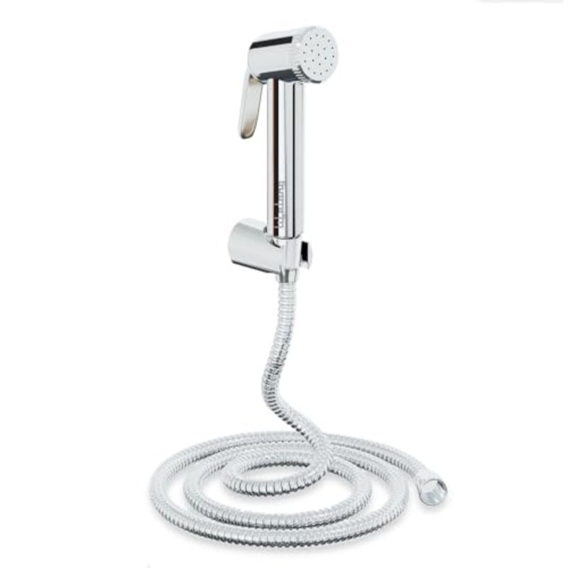 صنبور صحي LLBAHF09 ABS مع SS-304 درجة 1.25 متر خرطوم مرن وخطاف حائط، رذاذ نفاث أبيض للمرحاض، كروم - Image 1