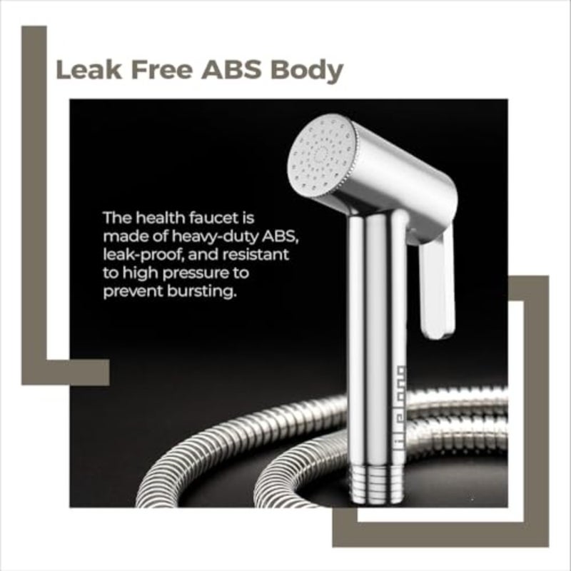 صنبور صحي LLBAHF09 ABS مع SS-304 درجة 1.25 متر خرطوم مرن وخطاف حائط، رذاذ نفاث أبيض للمرحاض، كروم - Image 3