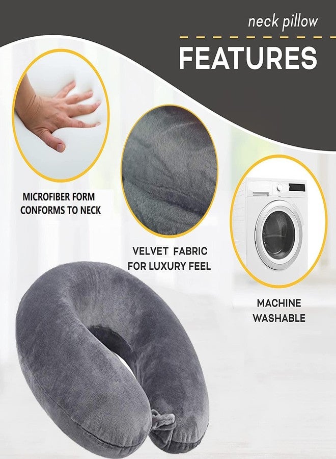 GALV Memory Foam Unisex Neck Travel Comfort Pillow with Gray Sleeping Eye mask Travel Pillow and Accessories for Plane Flight Bus and Office for Men and Women,Memory Foam Pillow (32x29cm)(Gray)(1pcs) - Image 5
