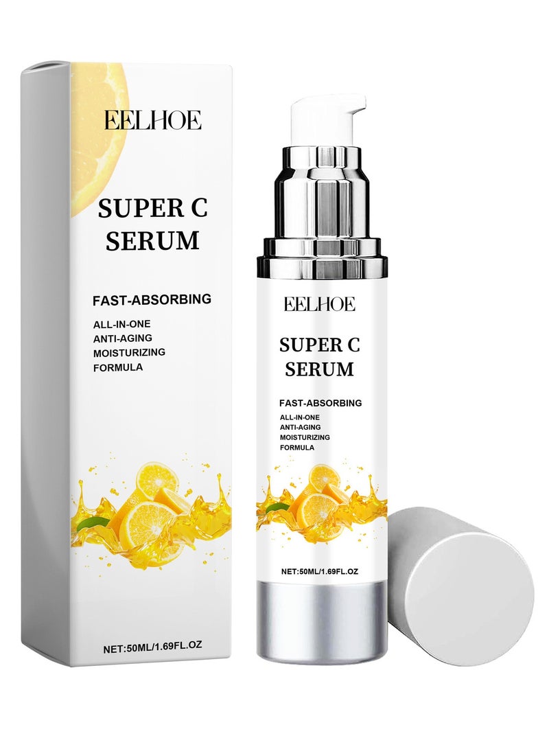 EELHOE Hydrating Vitamin C Serum for Face - Anti-Aging & Brightening Hyaluronic Acid Serum - Dark Spot Corrector - Women's Super Face Serum with Niacinamide, Caffeine & Bakuchiol 50ML - Image 1