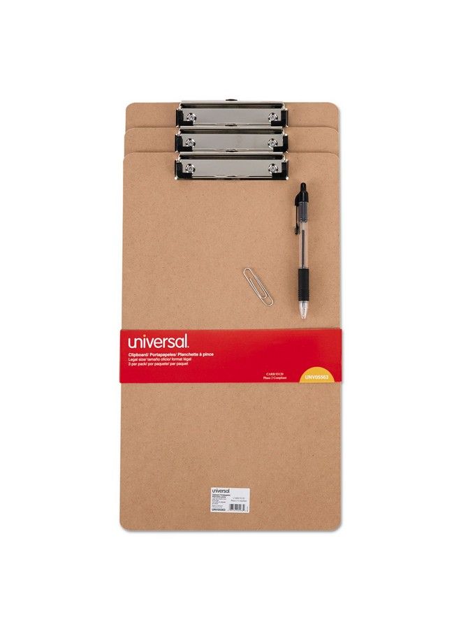UNIVERSAL 05563 Hardboard Clipboard 1 2Inch Capacity Holds 8 1 2W X 14H Brown 3 Pack - Image 3