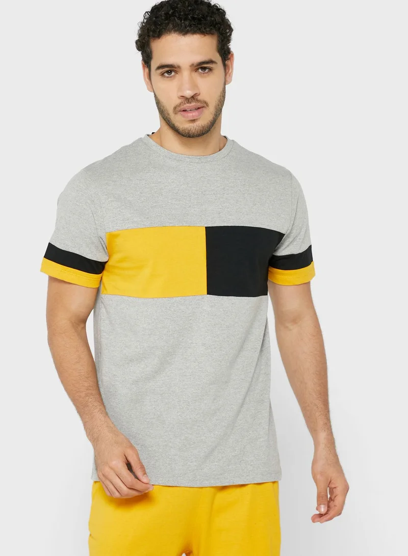 Seventy Five Colourblock T-Shirt Pyjama Shorts Set