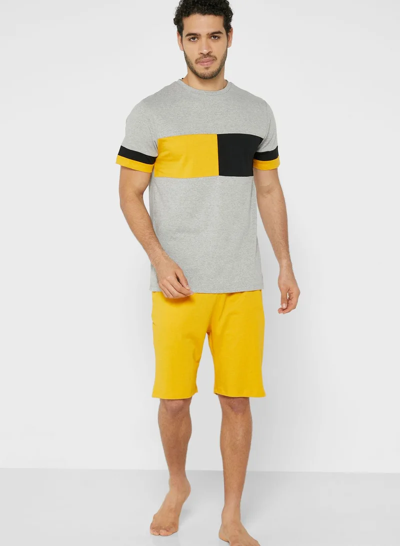 Seventy Five Colourblock T-Shirt Pyjama Shorts Set