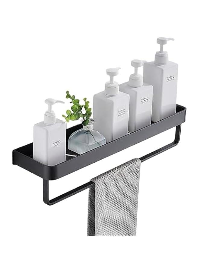 HOOKOR Bathroom Shelf with Towel Bar, Wall Mounted Shower Storage Organizer Holder Rack, Floating Shelf for Bathroom,Kitchen,Toilet 15.7, Black - Image 1
