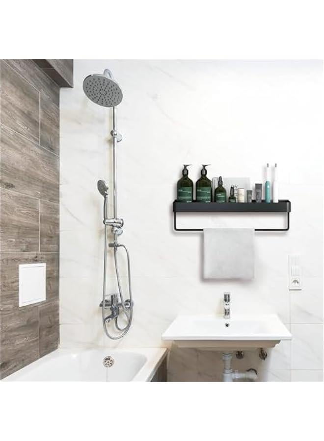 HOOKOR Bathroom Shelf with Towel Bar, Wall Mounted Shower Storage Organizer Holder Rack, Floating Shelf for Bathroom,Kitchen,Toilet 15.7, Black - Image 2