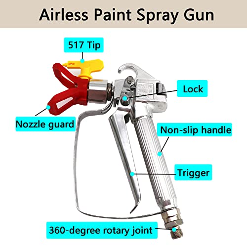 Tektall Airless Paint Spray Gun and 50 Feet Hose Swivel Joint Tool Kit with 118 Extension Rod PoleIncluding Tip Guard and 517 Tip3600 PSI High Pressure - Image 3