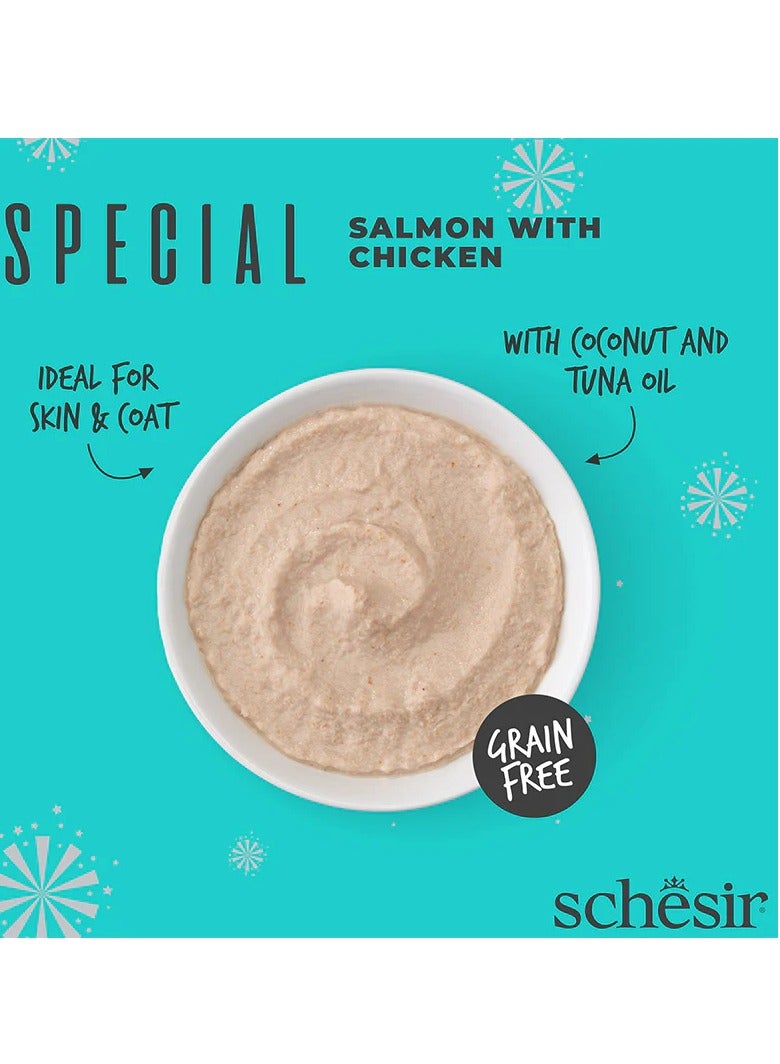 شيسر 12 قطعة طعام رطب للقطط في كيس من سمك السلمون مع الجلد والفرو مع الدجاج في الموس - 70 جم - Image 3