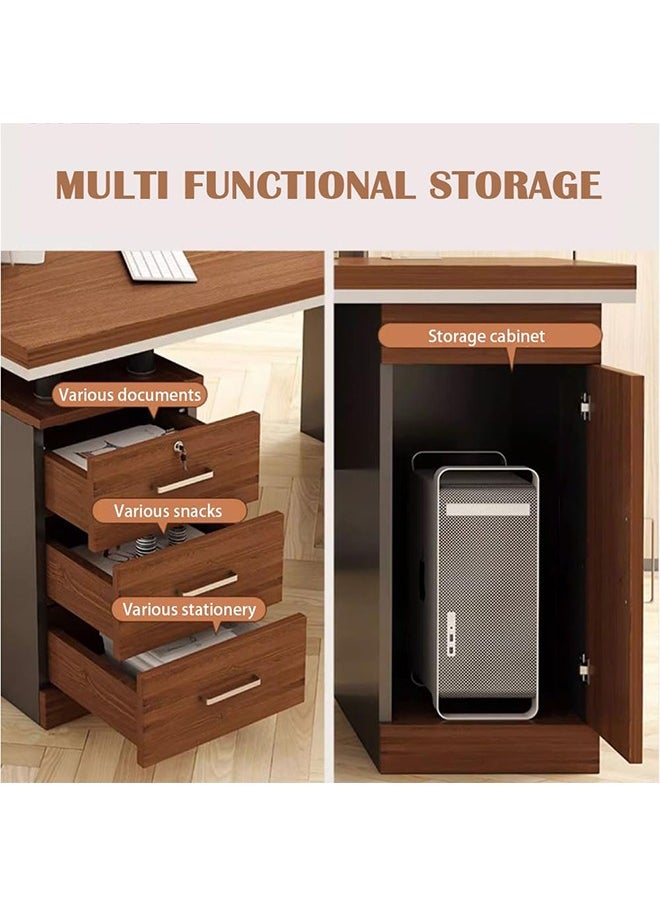 JCB CHIC - طاولة كمبيوتر مع 3 أدراج وطاولة دراسة مع رف كتب للأطفال ومحطة عمل منزلية وطاولة كمبيوتر محمول ومكتب قراءة وكتابة للطلاب - Image 1