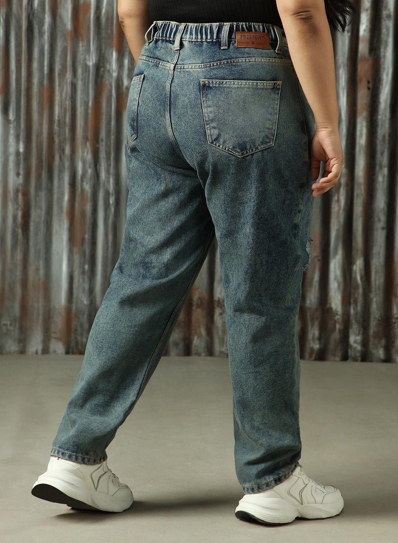 هاي ستار جينز نسائي قطن % أزرق داكن مقاس كبير بتصميم ممزق - Image 3