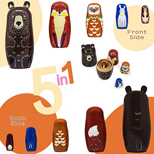 GRPSKCOS Russian Nesting Dolls Animal Bear Matryoshka Dolls Cute Handmade Wooden Toys Set of 5 for Kids（01 Bear） - Image 3