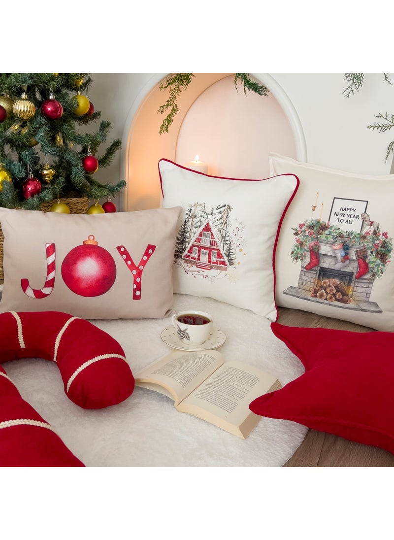 Ritmo Home Winter New Year Set of 3 Throw Pillow Covers with Piping  - Image 1