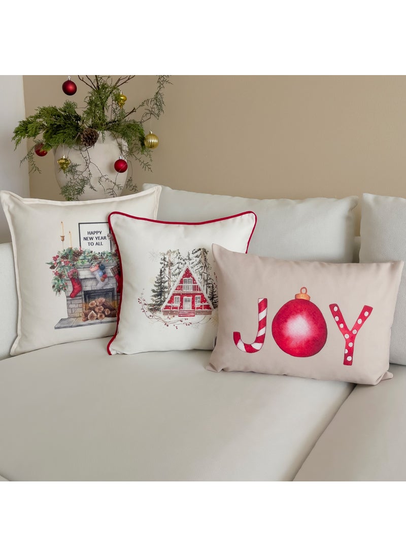 Ritmo Home Winter New Year Set of 3 Throw Pillow Covers with Piping  - Image 4