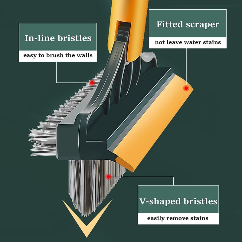 TECH LOGO ELECTRONICS Bathroom Cleaning Brush with Wiper,Tiles Cleaning Brush Bathroom Brush with Long Handle Tile Cleaner Brush Bathroom Floor Cleaning Brush Floor Cleaner Brush Floor (2 in 1 & 3 in 1) (3 in 1 Bathroom) - Image 2