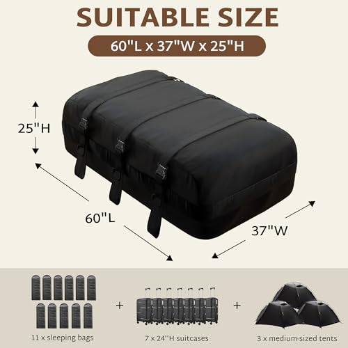 iBirdie Roof Rack Cargo Carrier 32.1 Cubic Feet, XXL Soft-Shell Rooftop Cargo Box, Waterproof Heavy Duty 1200D for Car with/Without Roof Rack, Includes Anti-Slip Mat, Door Hooks, 60x37x25 inches - Image 2