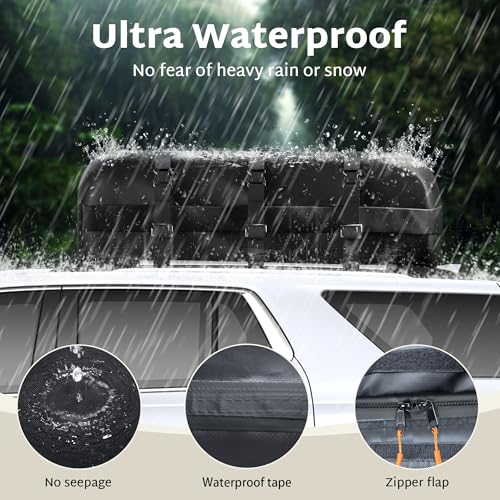iBirdie Roof Rack Cargo Carrier 32.1 Cubic Feet, XXL Soft-Shell Rooftop Cargo Box, Waterproof Heavy Duty 1200D for Car with/Without Roof Rack, Includes Anti-Slip Mat, Door Hooks, 60x37x25 inches - Image 5