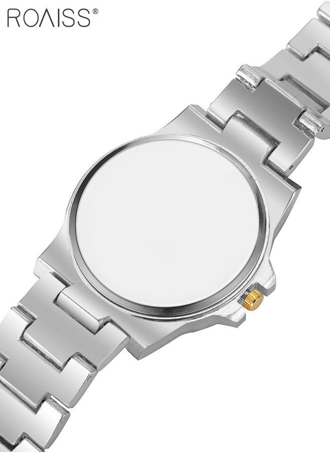 roaiss - Women's Metal Strap Quartz Watch Analog Display Round Dial with Shiny Rhinestones Decoration Luxurious Wristwatch as Gift for Ladies, Silver Gold - Image 1