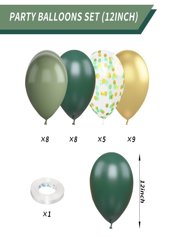 Biapian Green and Gold Balloons, 12 Inch Dark Emerald Green Sage Green Metallic Gold Balloon Green Gold Confetti Balloons for Birthday Wedding Christmas New Year Eve Party Decorations - Image 2
