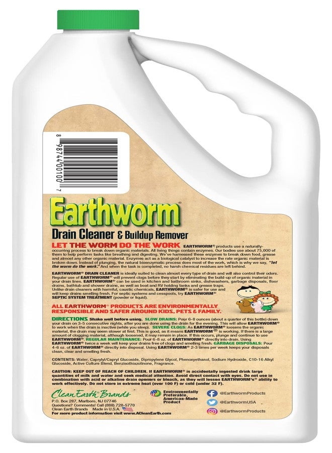 Earthworm منظف مصارف إيرث ديرم - مزيل الانسدادات - فاتح/مزيل روائح المصارف - إنزيمات طبيعية، آمن للعائلات، صديق للبيئة - 32 أونصة سائلة - Image 2