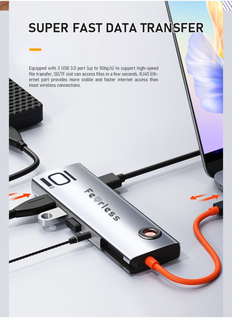 فيرليكس محطة إرساء USB C مع منفذ شحن PD بقدرة 100 وات | موزع USB C متعدد المنافذ 10 في 1 مع منفذ HDMI 4K30 هرتز، 3.0 منافذ USB 3 (5.0 جيجابت في الثانية)، VGA (1080P/60H)، RJ45 (1000 ميجابت في الثانية)، مقبس صوت 3.5 ملم ومنفذ SD/TF  - Image 3