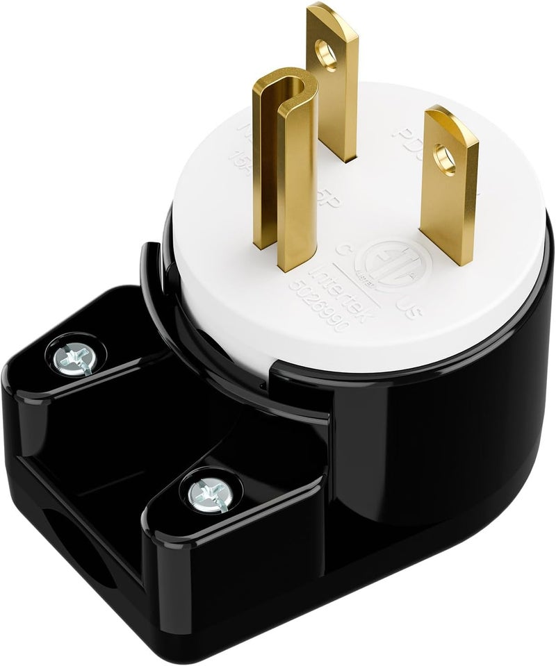 acbroad USA 3-Prong Male AC Plug, Right Angle UL Nema 6-15P 3 Pole DIY Rewirable Plug, 15A 250V USA 3Pin AC Connector, 12 Direction Rotatable Plug - Image 1