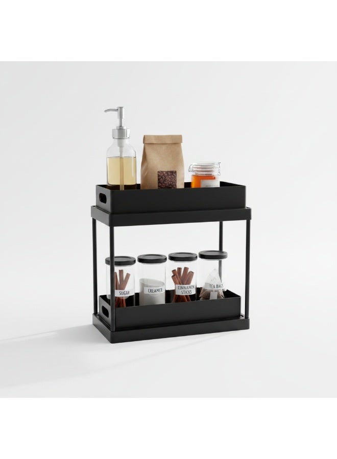 Arabest 2-Tier Pull-Out Under Sink Organizer, Sliding Cabinet Drawer Storage Rack with Hooks, Multi-Purpose for Kitchen & Bathroom, Rustproof Carbon Steel Frame - Image 3
