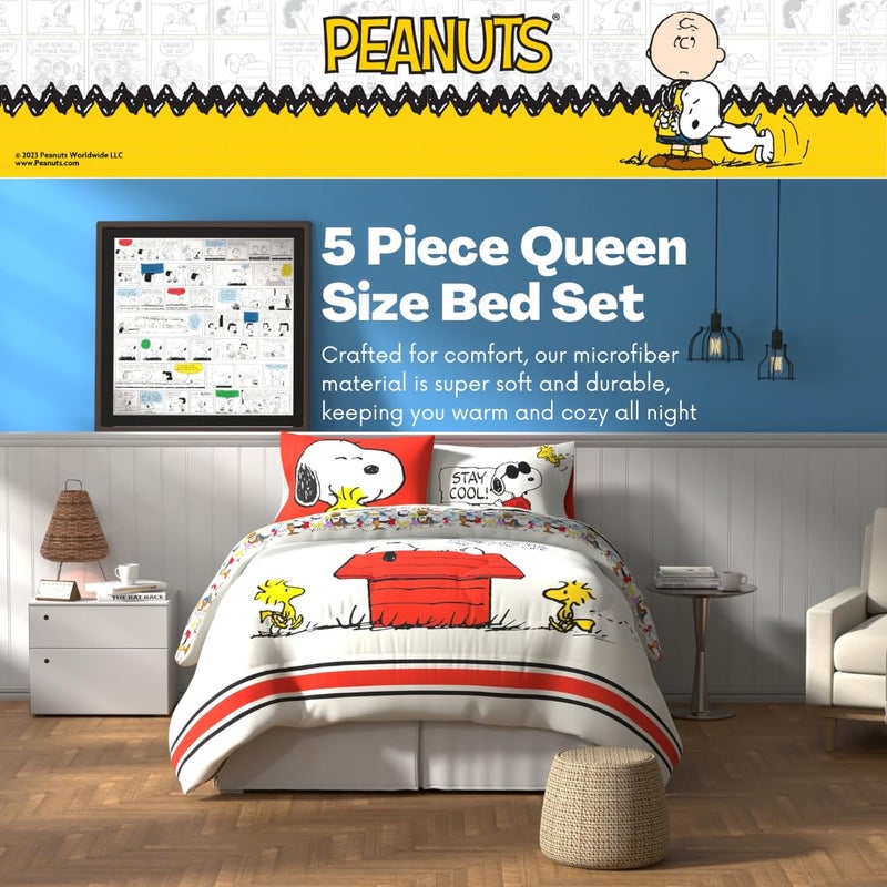 Franco Peanuts & Snoopy Classic Pals Super Soft Comforter and Sheet Set, 5 Piece Queen Size, (Official Licensed Product) Collectibles - Image 3