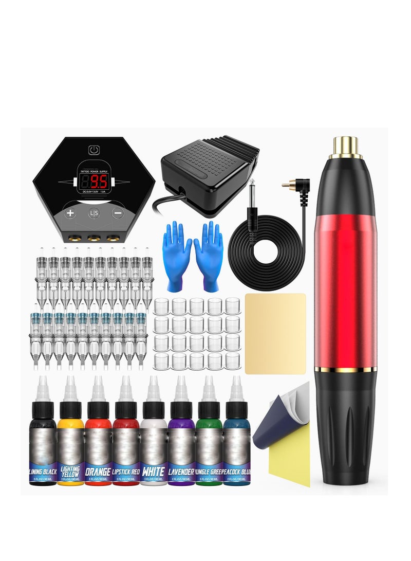 Tattoo Pen Set Professional Complete Tattoo Pen Set Rotating Tattoo Set for Beginners 20 Tattoo Cartridge Needles 8 Tattoo Inks