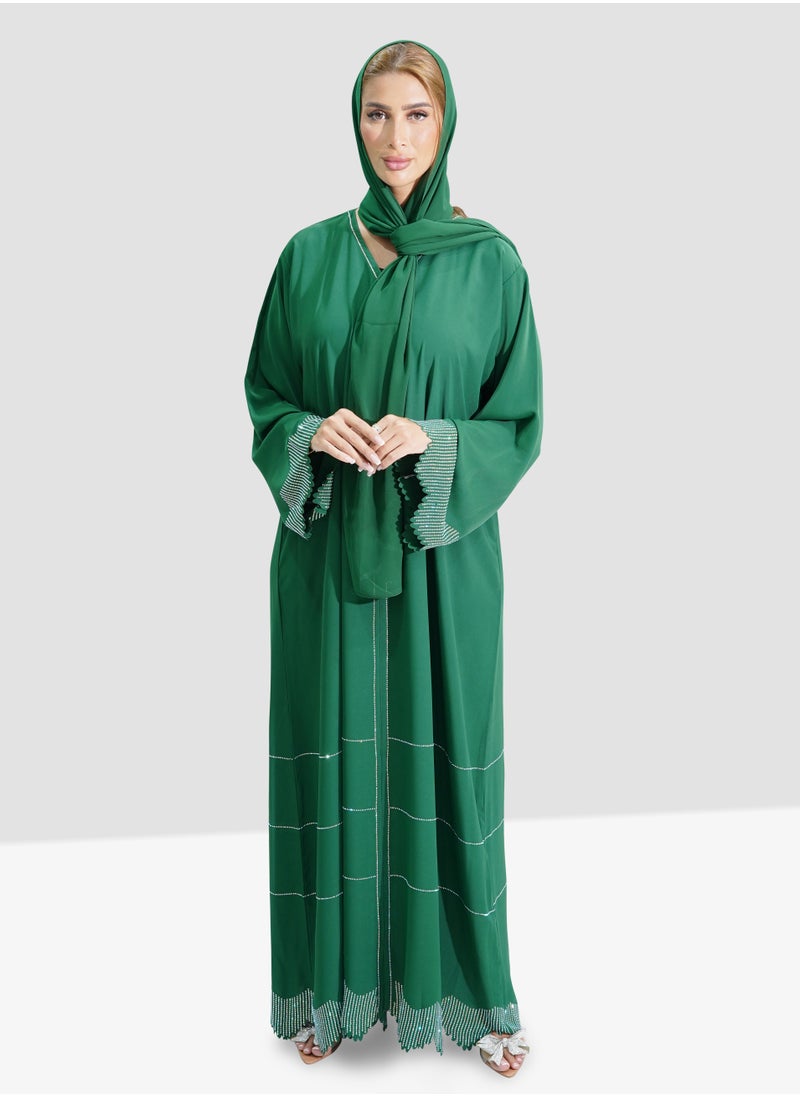 Generic - Women's Emerald Green Abaya made of Nida Fabrics - Image 1