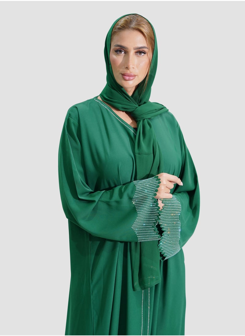 Generic - Women's Emerald Green Abaya made of Nida Fabrics - Image 1