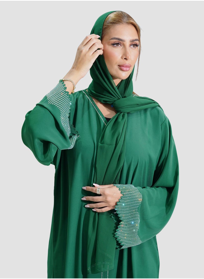 Generic - Women's Emerald Green Abaya made of Nida Fabrics - Image 1