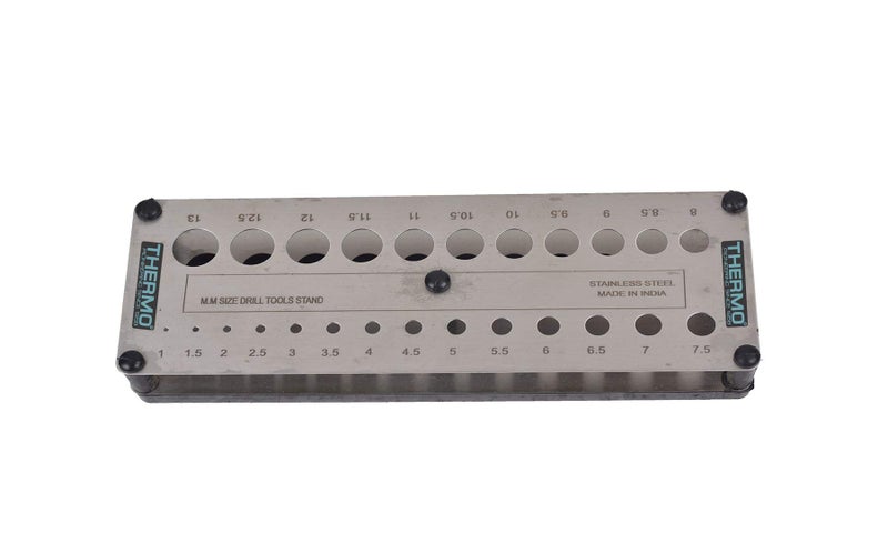 THERMO 25 Size Stainless Steel Drill Bit Tools Stand Sizes from 1 mm to 13 mm & 1/2 inch to 1/16 inch (MM) - Image 1