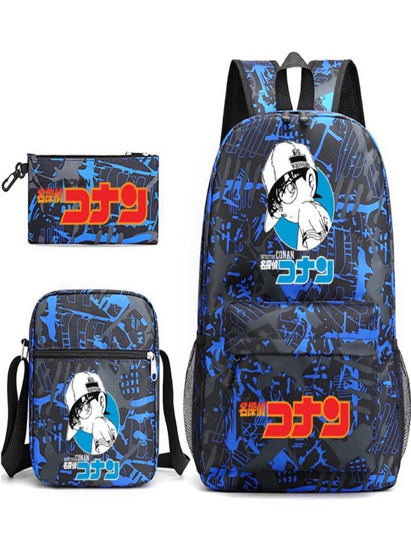 Detective Conan Children Backpack Schoolbag Teen Student School Book bag with Lunch Box Pen Case 3 in 1 for Kids